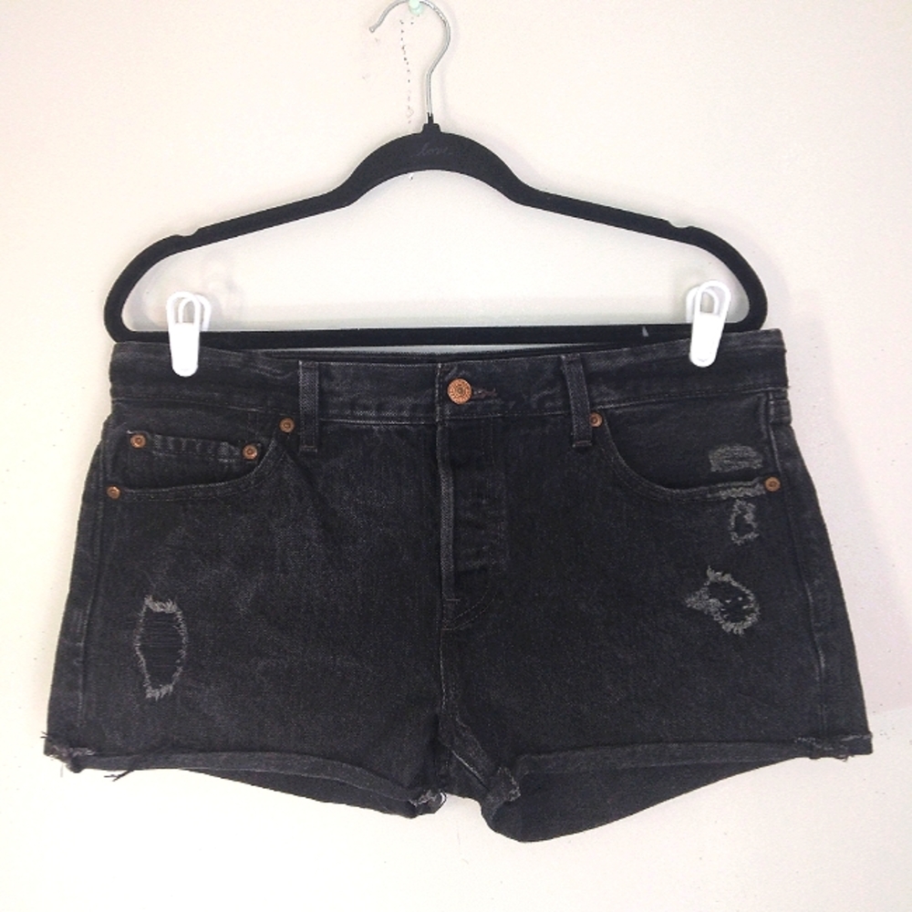 Levi's High-Waist Distressed Button Up Shorts Silver Label Size 29